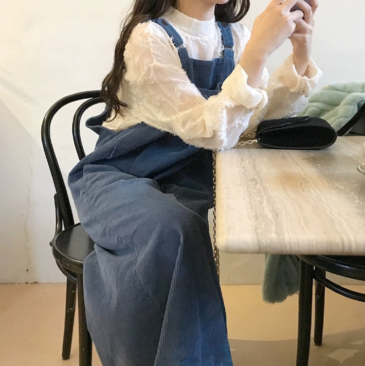 2021春季新款韩国 孔孝真可爱俏皮背带裙灯芯绒连衣裙