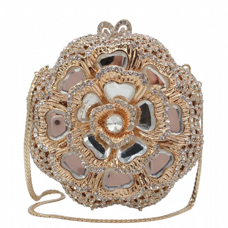 Túi clutch dạ hội kim loại đính kim cương, xách tay nữ thời trang dự tiệc — Màu đen, Đế Vàng Kim Cương, Nền vàng kim cương trắng, Màu bạc chi tiết 5