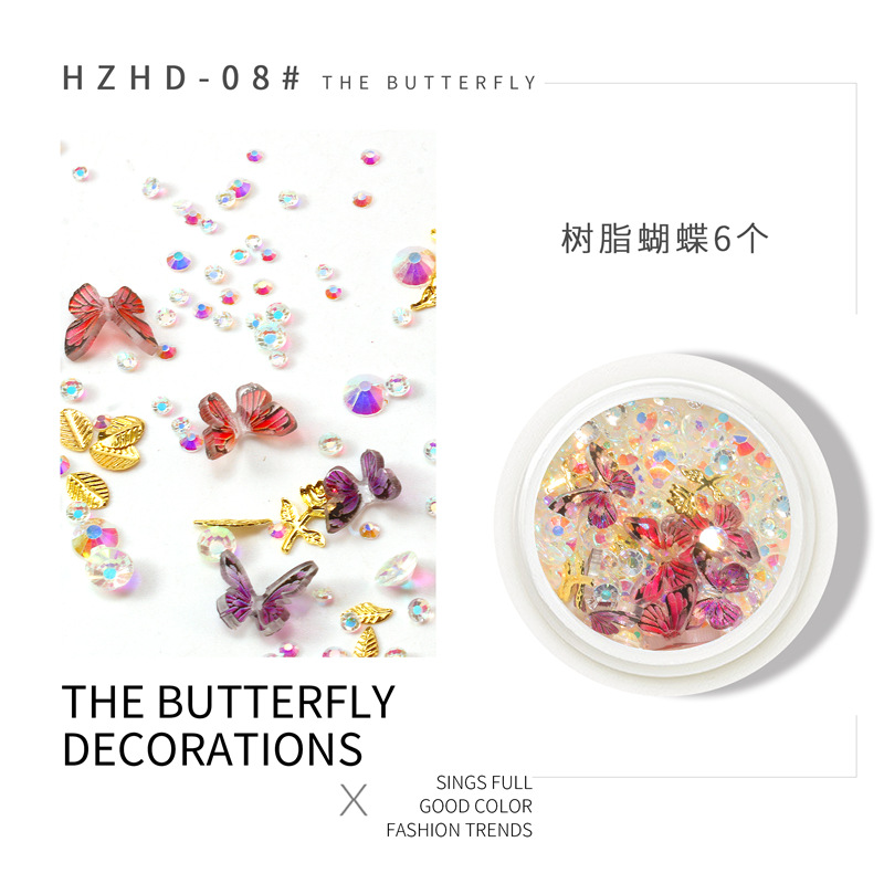 La celebridad en línea Pequeño Libro Rojo Venta caliente mixta manicura mariposa joyería DIY hecho a mano tridimensional mariposa resina metal mariposa