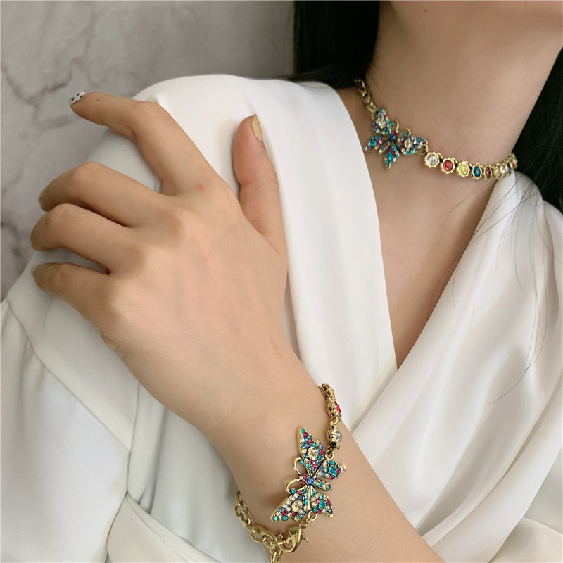 Zircon Diamond Butterfly Necklace Choker Clavicle Chain Bracelet Wholesale Nihaojewelry display picture 12