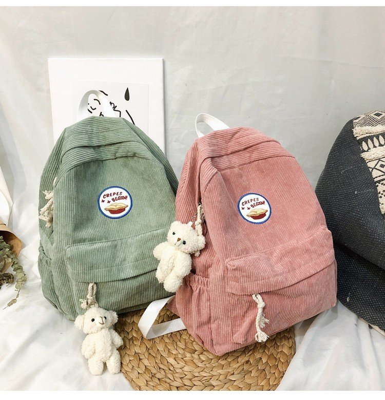 New Fashion Retro Casual Corduroy Student Backpack Cute Cute Bear Bear Campus Bag display picture 11