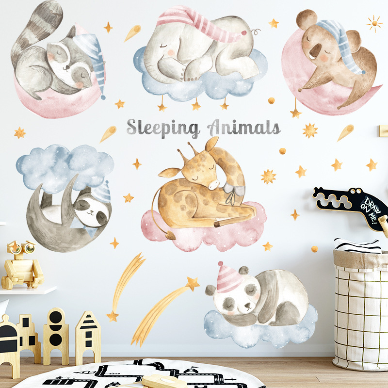 Wall stickers cartoon children's room cute animal bedroom bedside wall self-adhesive wall wallpaper stickers kindergarten ancient nai