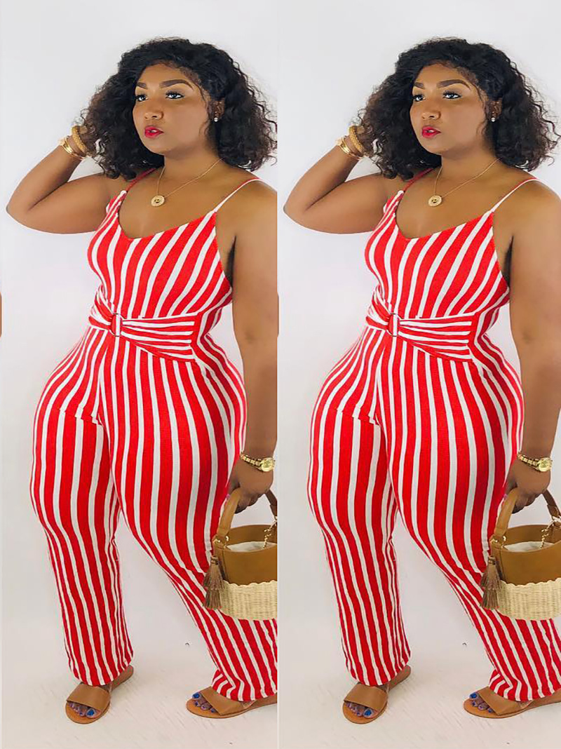 Striped printed suspender jumpsuit NSFZ62374