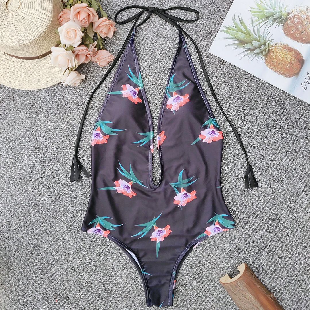 one-piece deep V gathered sexy bikini  NSZO19521