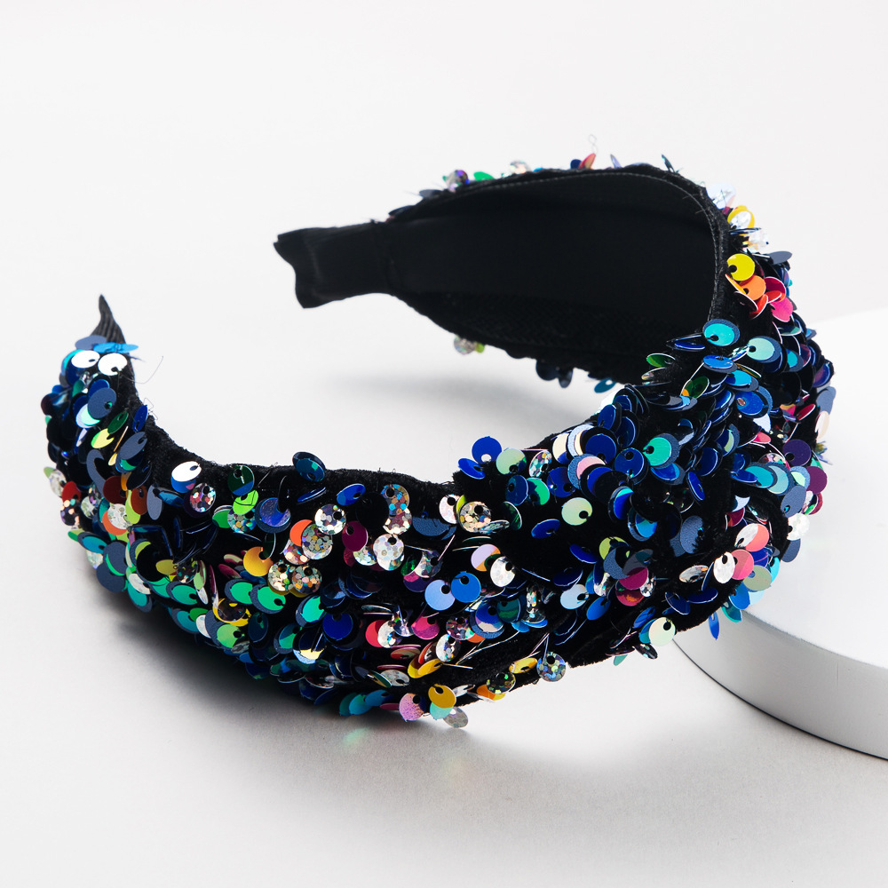 Fish Scale Sequin Mesh Gauze Prom Show Catwalk Wide Headband Suppliers China display picture 5