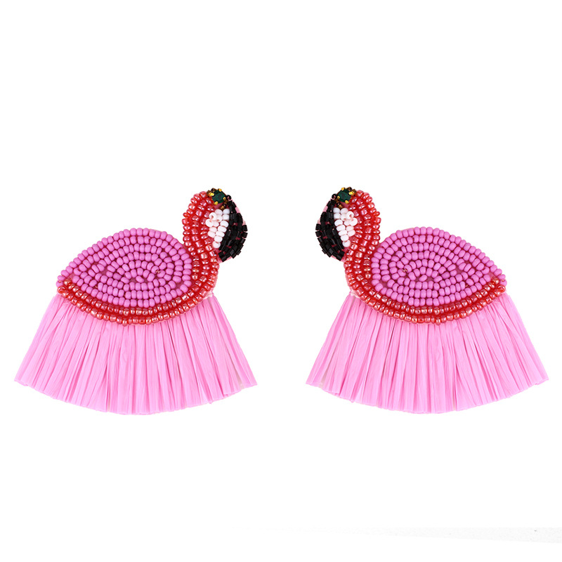 Fashion  Bohemian Earrings Wind Flamingo Earrings Hand-woven Rice Bead Earrings  Nihaojewelry Wholesale display picture 4