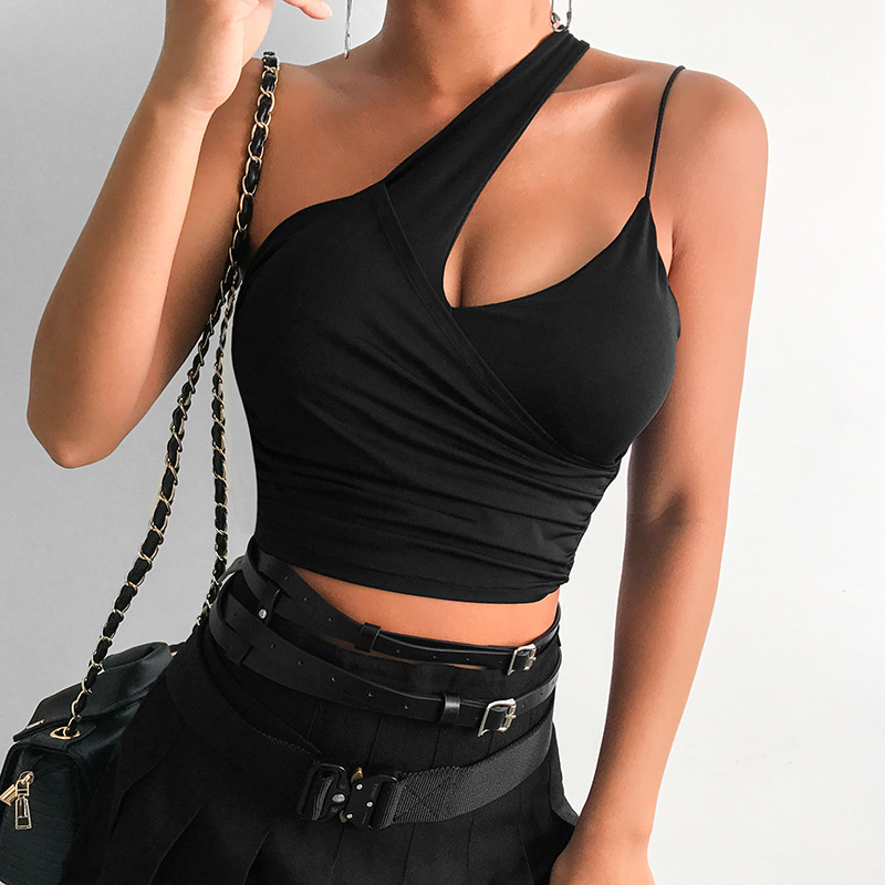2022 Summer New Women's Sexy Irregular Pleating Strap Backless Cropped Top display picture 1