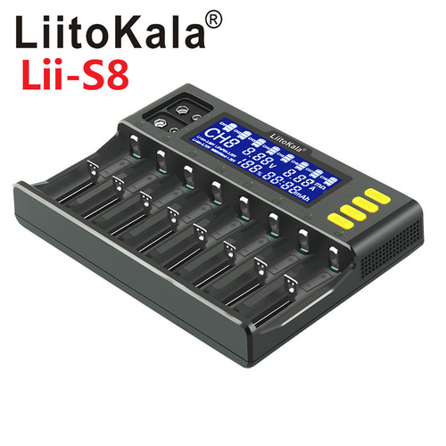 LiitoKala lii-S8 8-Slot LCD Display 1865 9V Lithium Battery Charger
