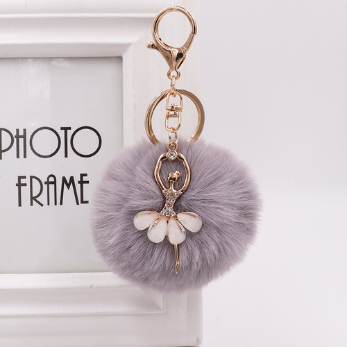 Creative cute rhinestone little angel car keychain imitation rex rabbit fur ball key chain ladies plush bag pendant