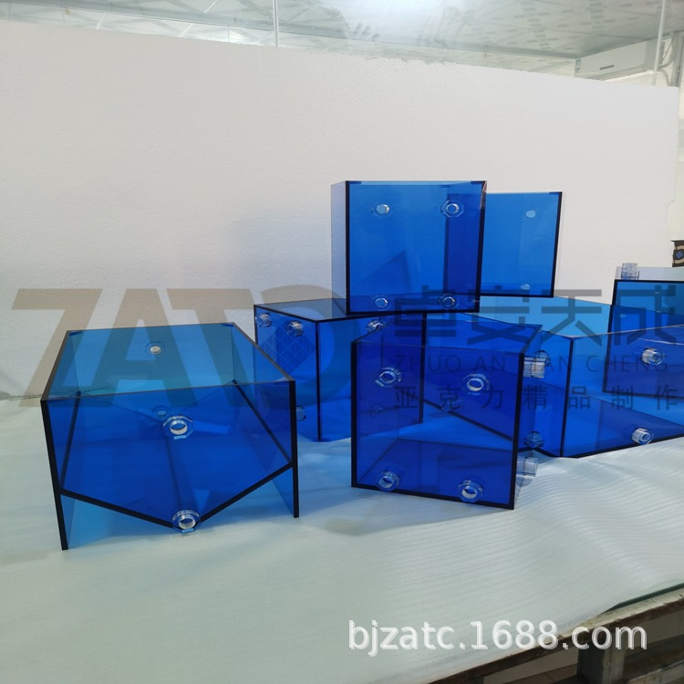 蓝透亚克力水箱实验盒 有机玻璃仪器盒 可来图来样加工定制厂家