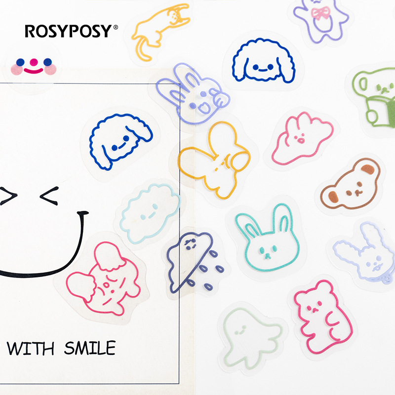RosyPosy万物可搭贴纸包 卡通手账水杯装饰贴画40枚透明pet贴纸包