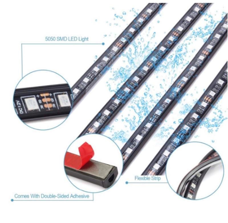 Luz de atmósfera de automóvil un remolque cuatro control remoto de voz RGB luz de atmósfera inferior colorida barra de luz de chasis 60CM * 90CM