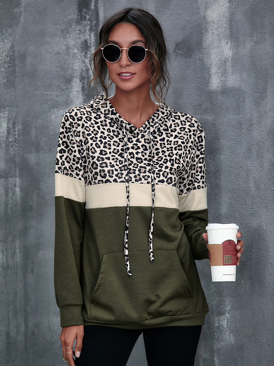 new hot-selling long-sleeved sweater leopard pattern stitching hooded top wholesale NSAL6718