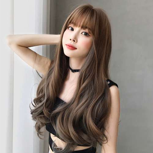 Wavy Hair Wigs Wig female long hair full head set color belt flash wig big wave inner buckle