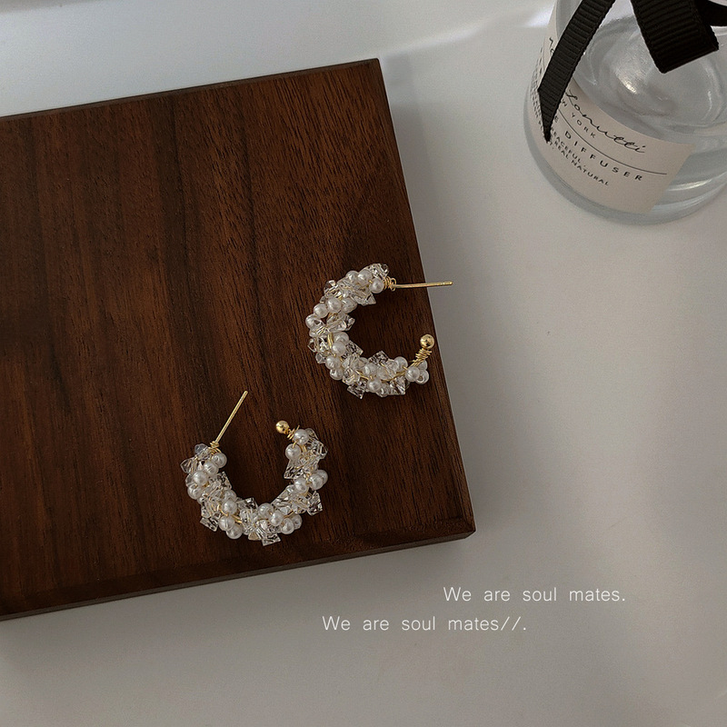 Bright Eye Silver-Plated Needle Earrings with 14K Real Gold Plating, Handmade Crystal Korean Style Round Design Earrings for Women, Yiwu Factory