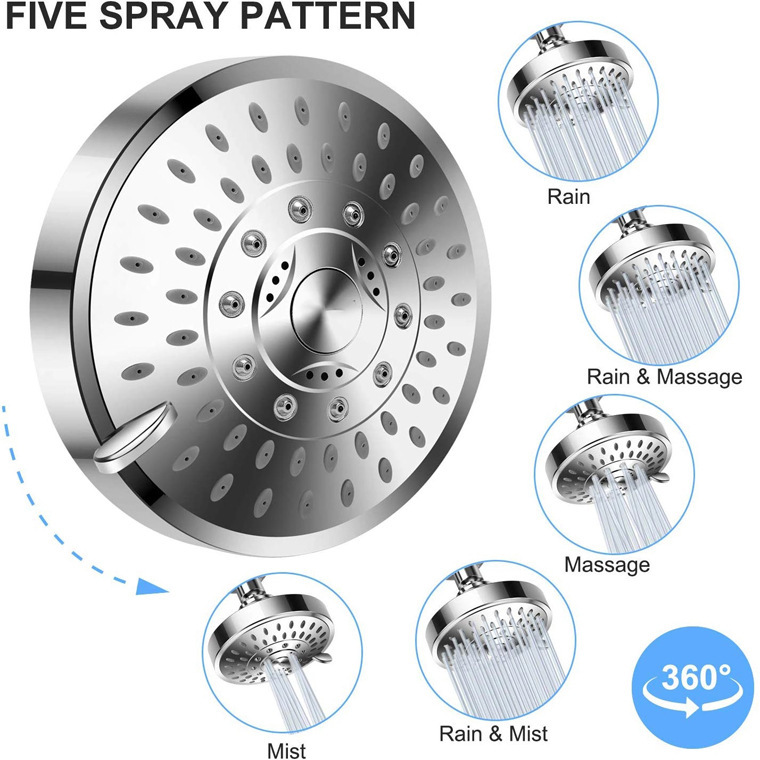 亚马逊新款花洒过滤器套装 增压五功能顶喷头沐浴器 净水器滤水器
