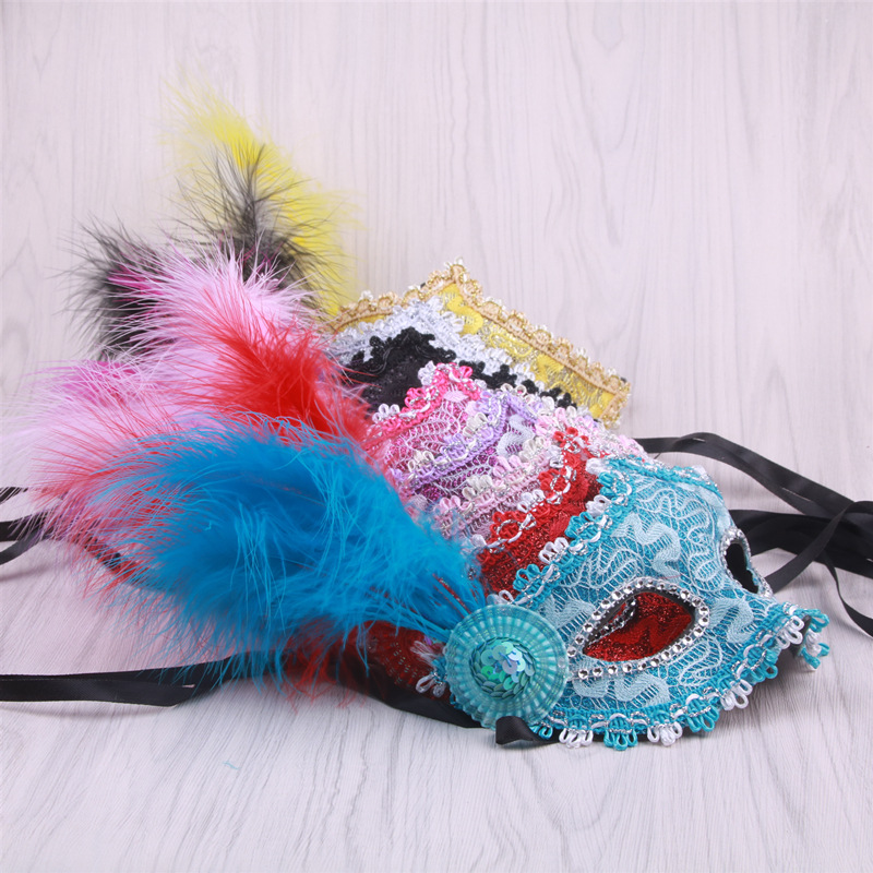 Masquerade Little Hat and Side Feather Mask Venice Little Princess Mask Festival Party Stage Performance Props
