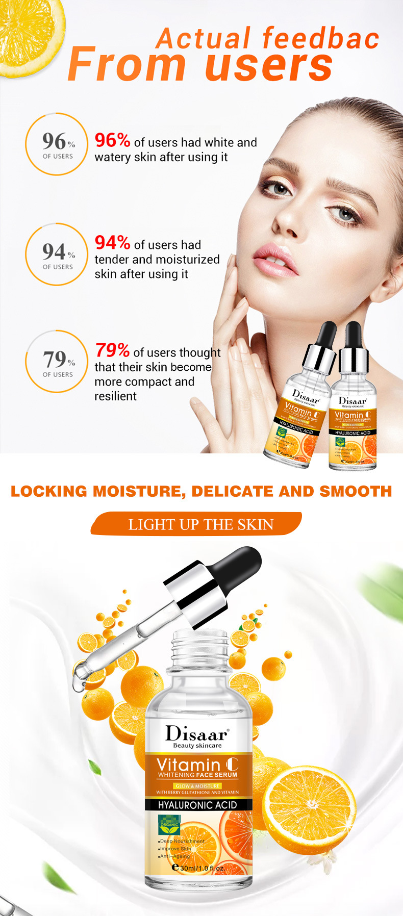 SNOW LADY DISAAR Vitamin C Raw Water Replenishment Facial Essence Dilute FineLines Skin Brighten Plant Natural Breast Face Serum