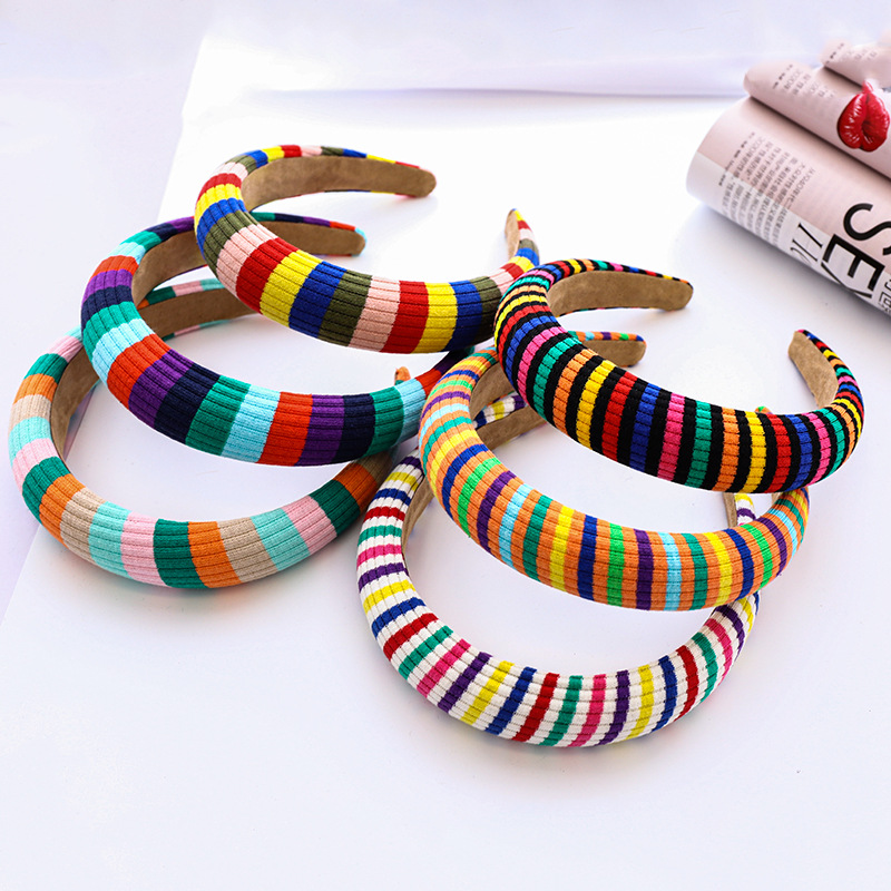 Korean Striped Rainbow-colored Wool Knitted Sponge Headband display picture 19