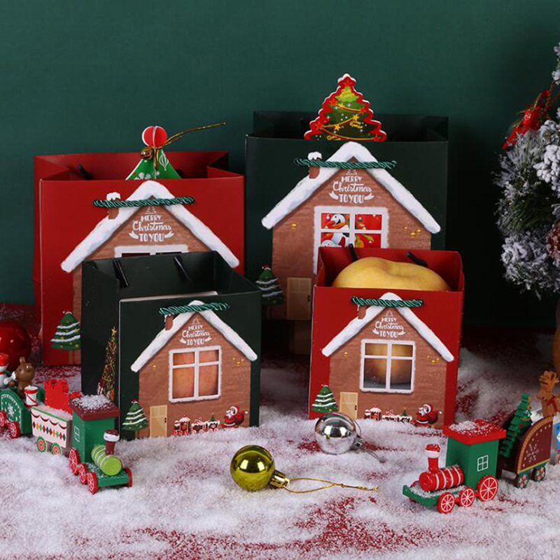 En stock Bolsa de regalo de Navidad bolso de la ventana Nochebuena Apple embalaje caja de cartón regalo de mano caja de dulces bolsa de regalo