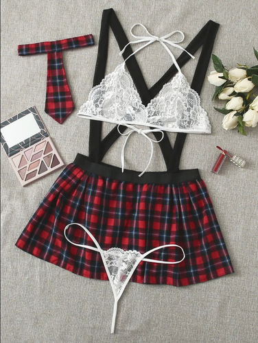 Sexy lingerie, plaid skirt, multi-piece set, COS uniform, student wear, Amazon large size Europe and America