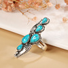 Natural water, turquoise fashionable retro design ring with stone, wish, European style