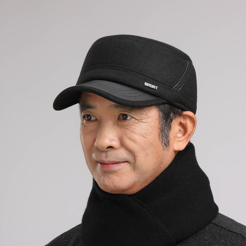 Cappelli da uomo di mezza età in inverno, papà piatto con protezione per le orecchie, anziani per il calore autunnale e invernale, nonno vecchio_voghion.com