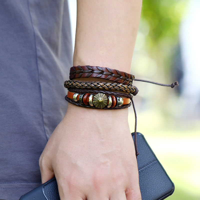 Fashion new cowhide simple multi-layer menu0027s bracelet