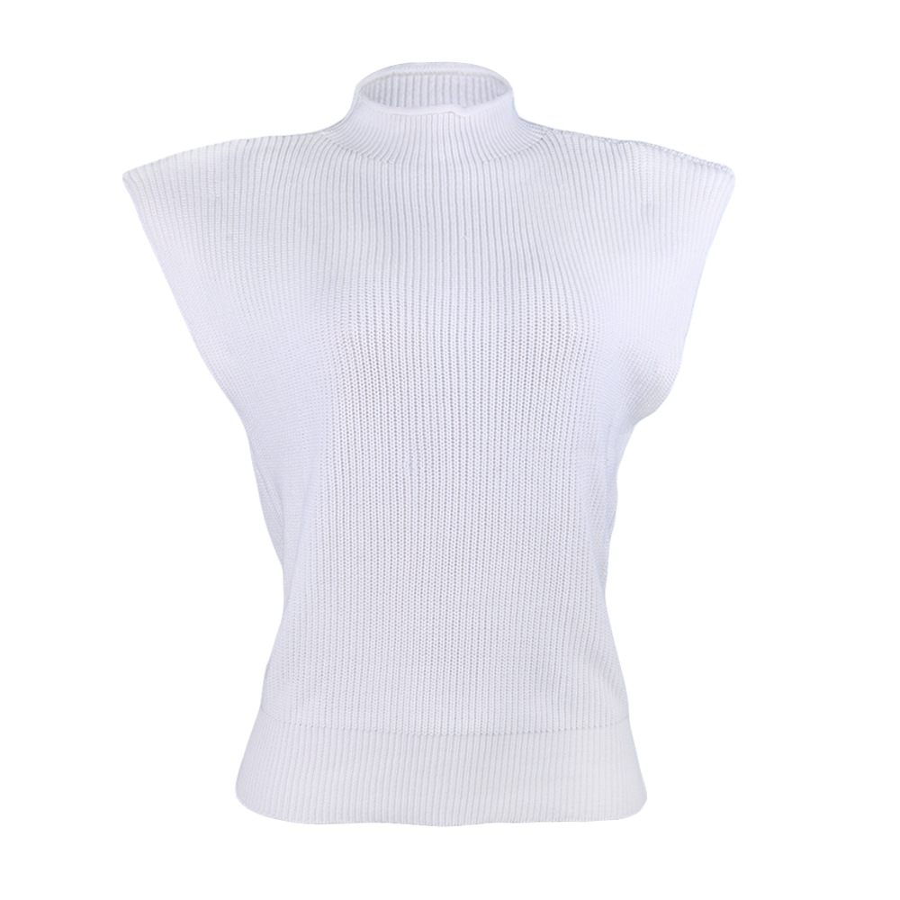 Solid Color Sleeveless Turtleneck Shoulder Pad Top Sweatervest - Sweaters - Uniqistic.com