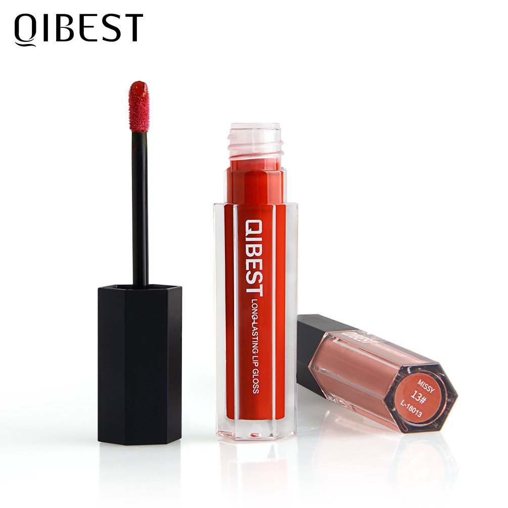 Factory wholesale QIBEST makeup hexagon lip gloss matte matte matte face makeup lip gloss non-stick Cup lip glaze liquid lipstick