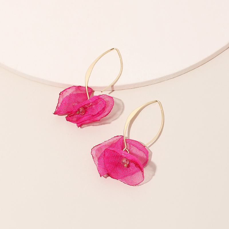 4g Weight Earrings Classification Housewarming, Anniversary, Business, Wedding, Travel, Birthday, Festival Occasion Alloy Material Flower Pattern Women'S Gender Sweet Style Rose Red, White, Beige, Pink, Red, Green, Blue, Yellow, Black Color Korean Summer New Lace Mesh Flower Earrings Color Petal Earrings Wholesale Nihaojewelry 20