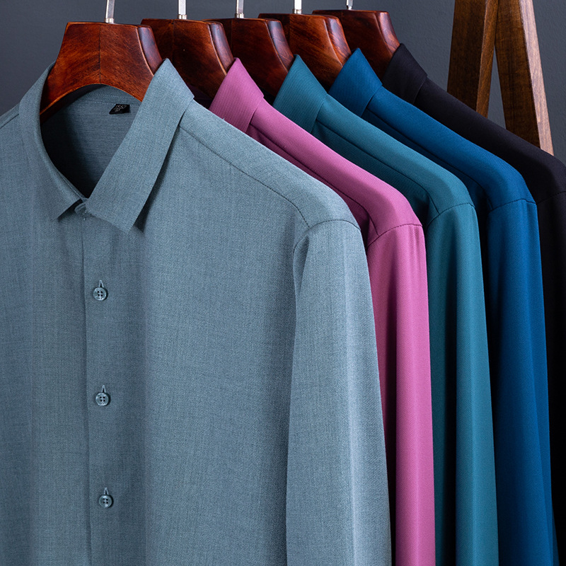 Autumn Hsinchu fibre Middle-aged and young seamless Drape Long sleeve shirt No trace Solid DP shirt customized wholesale