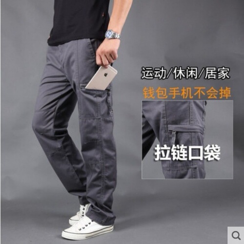 Cross-border AliExpress Work Pants Men Spring and Summer Thin Straight Leg Multi Pocket Loose Long Pants Trendy Youth Plus Size Sports