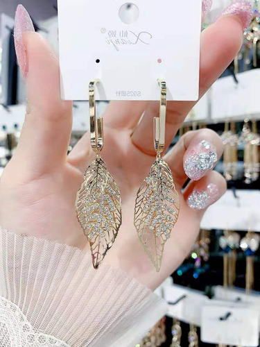 Hollow leaf set diamond bling ballroom latin dance jewelry Earrings exquisite high grade metal leaf shape versatile Earrings