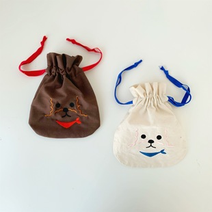 ins Dog Bag Canvas Storage Bag Korean Cartoon Cotton Embroidered Small Bag