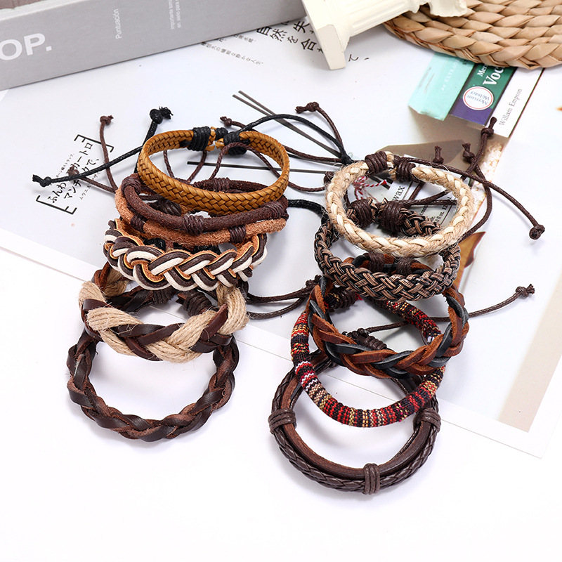 new fashion retro woven cowhide simple multi-layer menu0027s leather bracelet