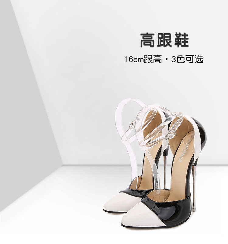 Giày cao gót nữ mũi nhọn gót kim loại 16 cm phối màu, cỡ lớn — Màu mơ, Màu trắng, Màu đỏ chi tiết 3