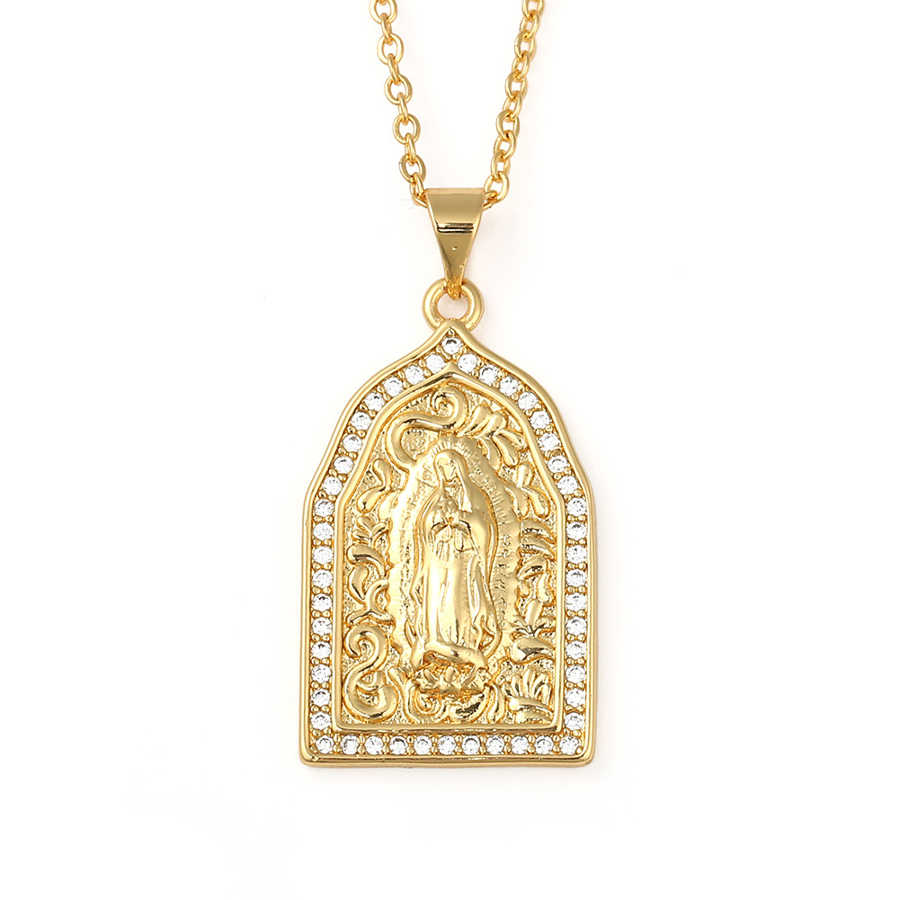 Copper Micro-inlaid Colored Zircon Virgin Mary Pendant Necklace display picture 12