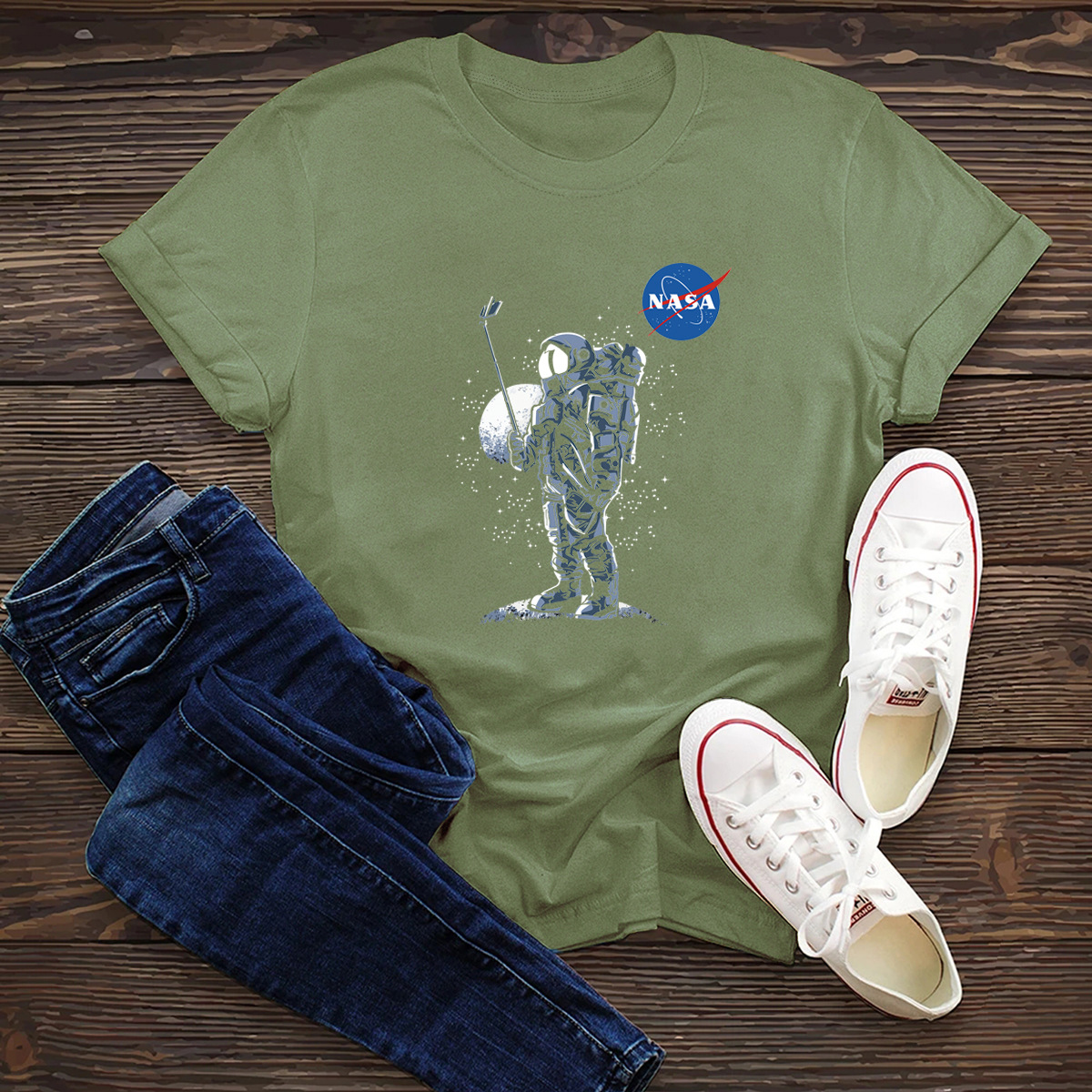 cómoda camiseta de manga corta serie espacial nasa oscura NSSN1447