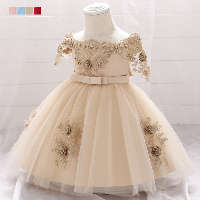 2020 European and American girls one year old dress pearl Decal