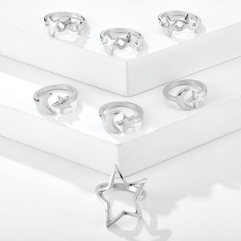 New Star Moon Ring 7 Piece Set Pentagram Open Joint Ring Set Wholesale display picture 4