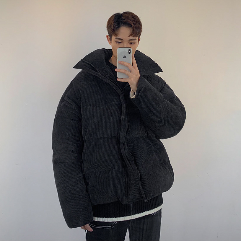 Elegante abrigo de pana de algodón acolchado abrigo de invierno para hombre engrosado abrigo de pan de moda cuello suelto chaqueta acolchada de algodón de estilo coreano color sólido