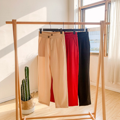 2020 new pattern fashion Retro Trend Bilateral pocket Paige The abdomen Hip Half buckle Popular Cigarette pants