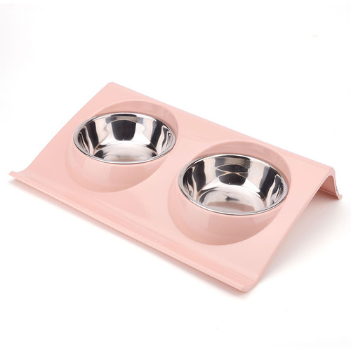Stainless steel pet bowl, slope plastic anti-slip pet dog bowl, anti-splash cat feeder cat bowl food bowl