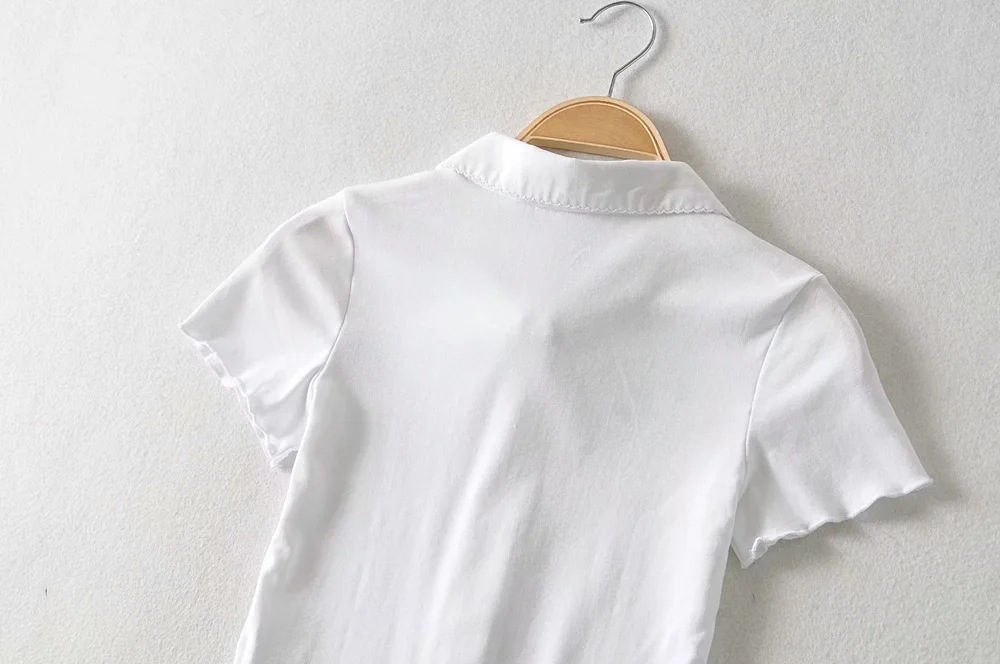 summer new fashion solid color small lapel slim T-shirt NSHS52307