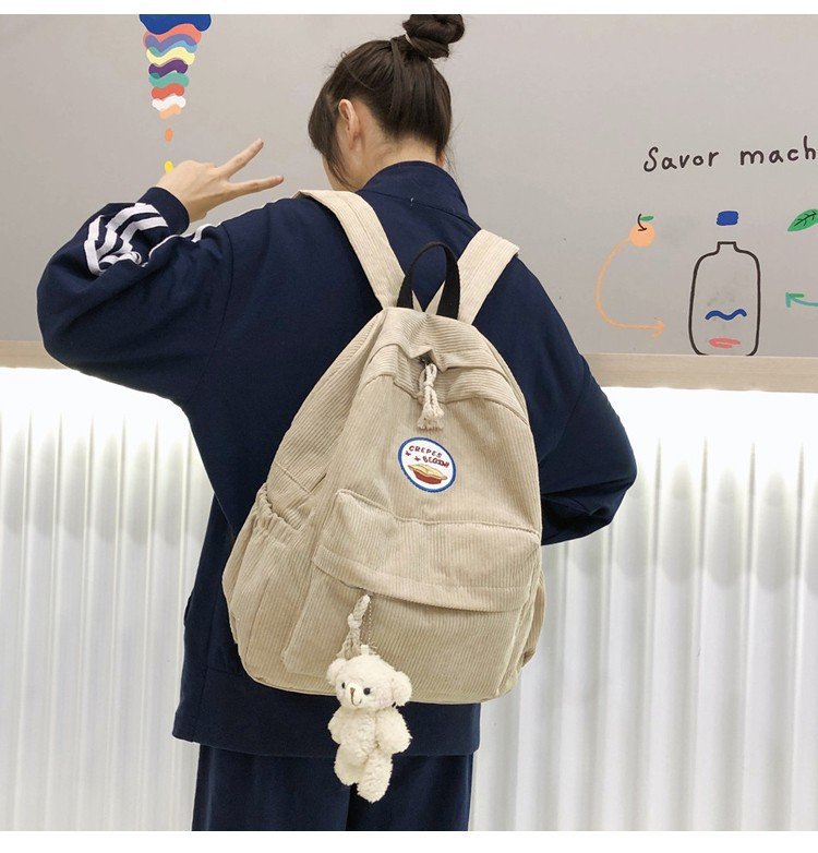 New Fashion Retro Casual Corduroy Student Backpack Cute Cute Bear Bear Campus Bag display picture 44