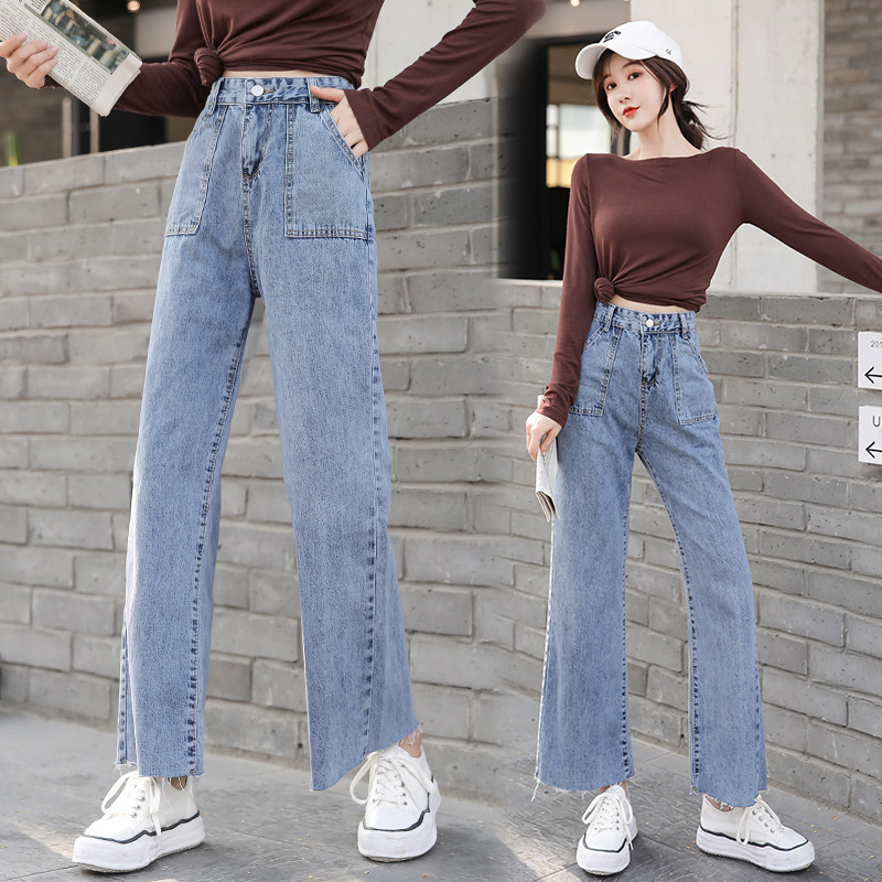 direct deal 2020 Spring and summer new pattern Straight Jeans Korean Edition Paige Diddy Broad leg Jeans On behalf of