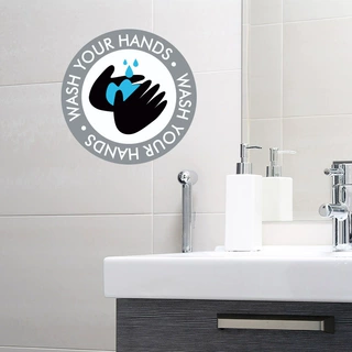 梵汐外贸墙贴 勤洗手标识 wash your hands 背胶可移除PVC墙贴纸