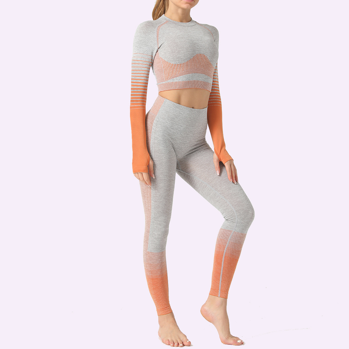 seamless striped knitted yoga suit  NSLX9013