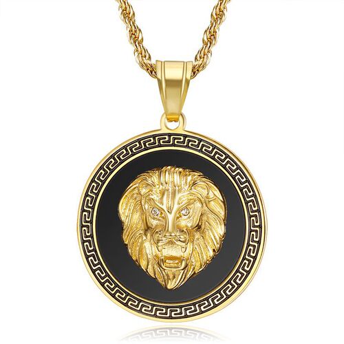 European and American original trendy brand, domestically popular titanium steel gold-plated diamond-studded lion head hip-hop pendant.
